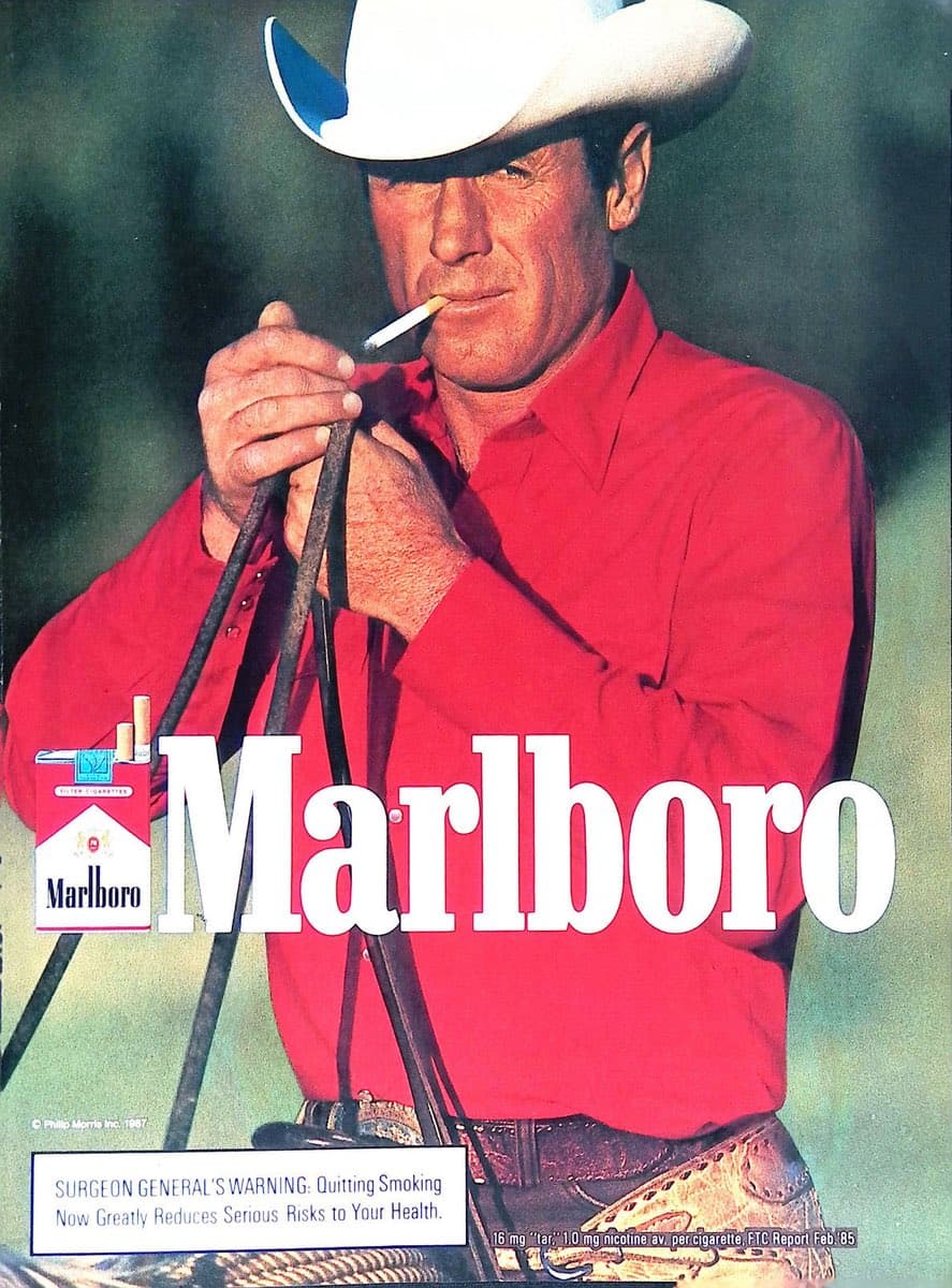 Marlboro ad with red shirt and cowboy.