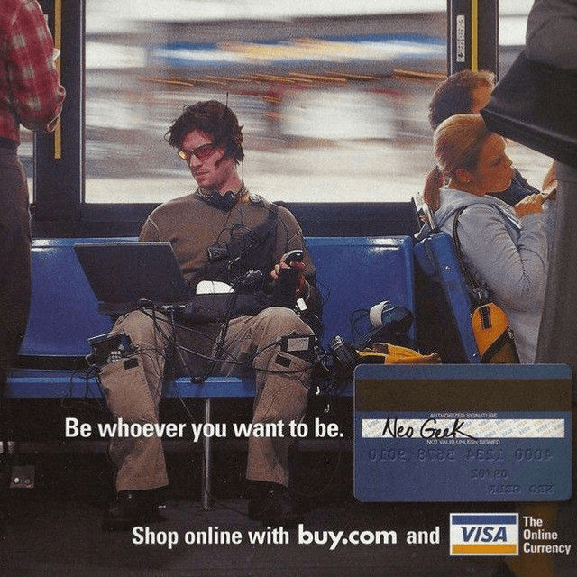 Vintage Visa ad with claim 'Be whoever you want to be'.